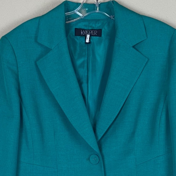 Kasper 2pc Green Blazer Jacket with Matching Pullover Sleeveless Floral Blouse - Picture 2 of 16